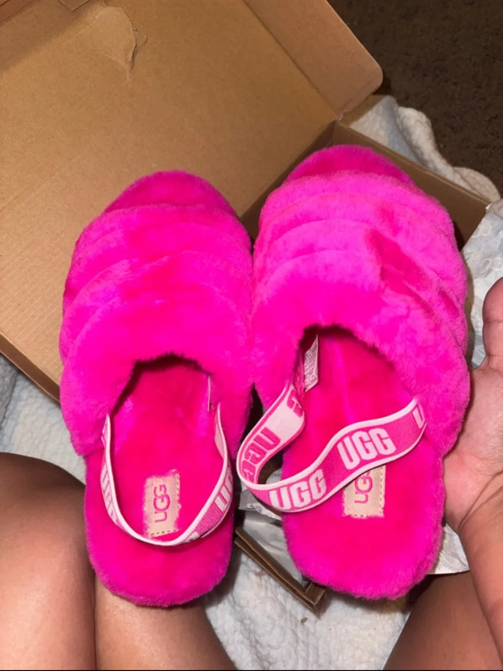UGG Kids Plush Fluff Slide - Bright Pink